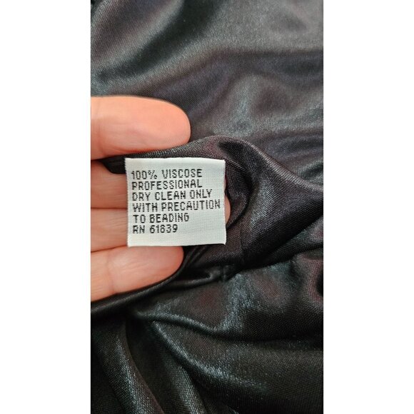 Teri Jon rickie freeman black & gray beaded straps empire midi satin dress size - Picture 5 of 9